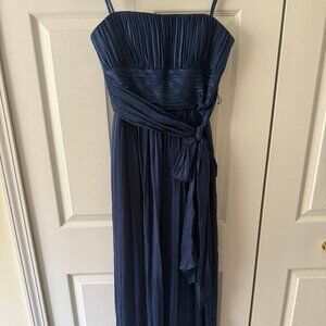 Elegant Blue Satin Dress with Belt – Luxe Shine & Flattering Fit